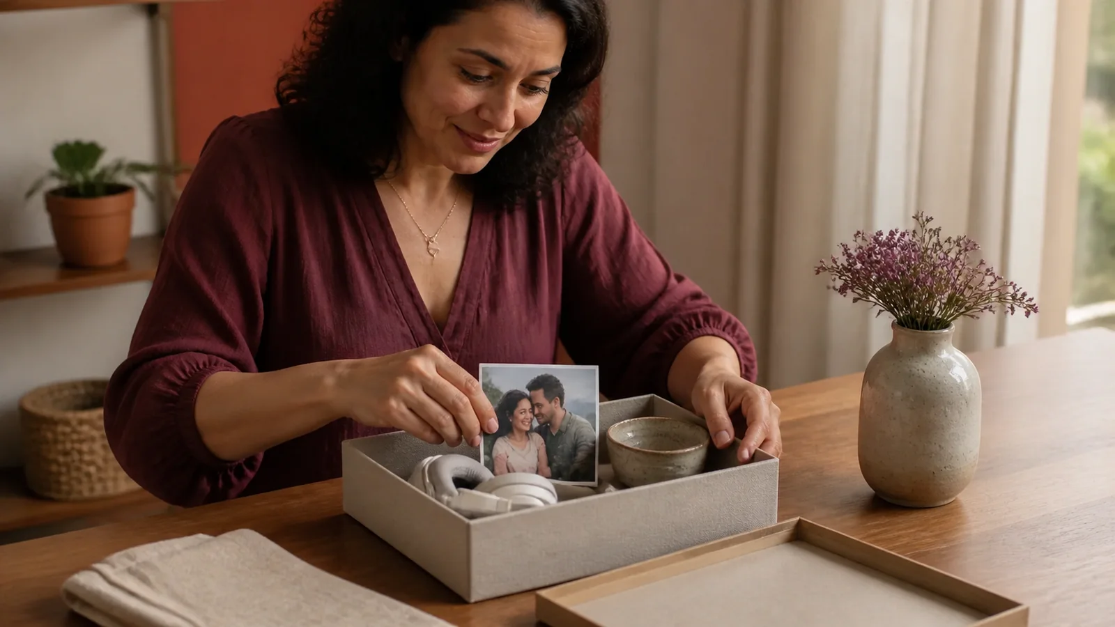 Convidados entregam a um casal uma lembrança personalizada de casamento