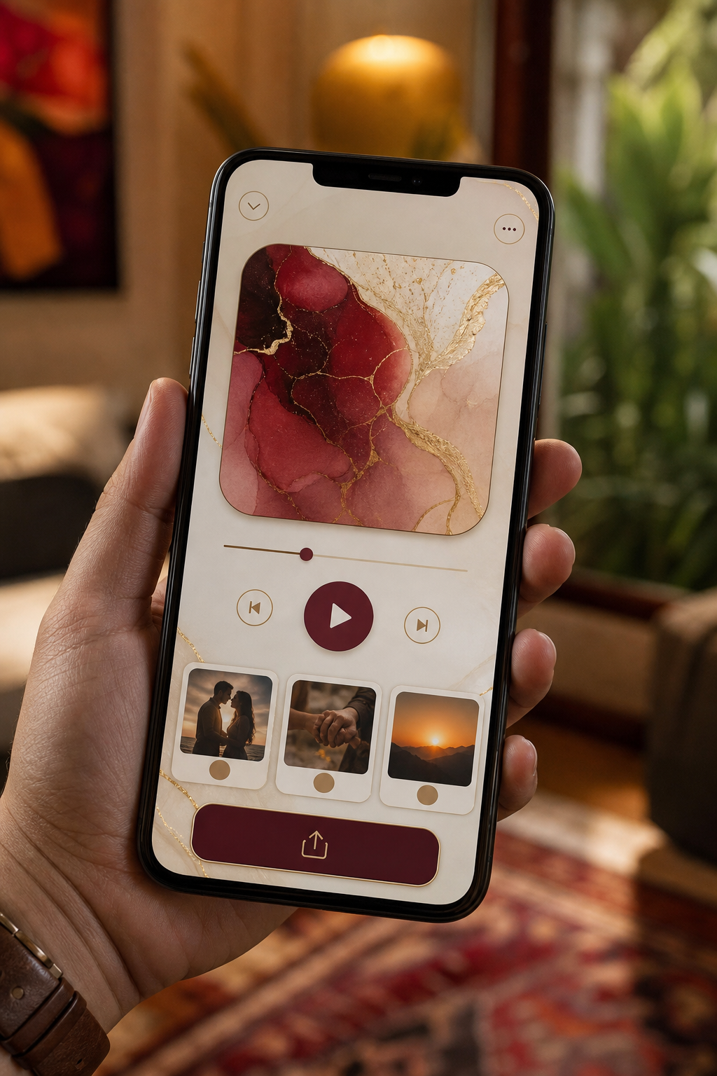 Celular mostrando uma experiência de presente musical personalizado